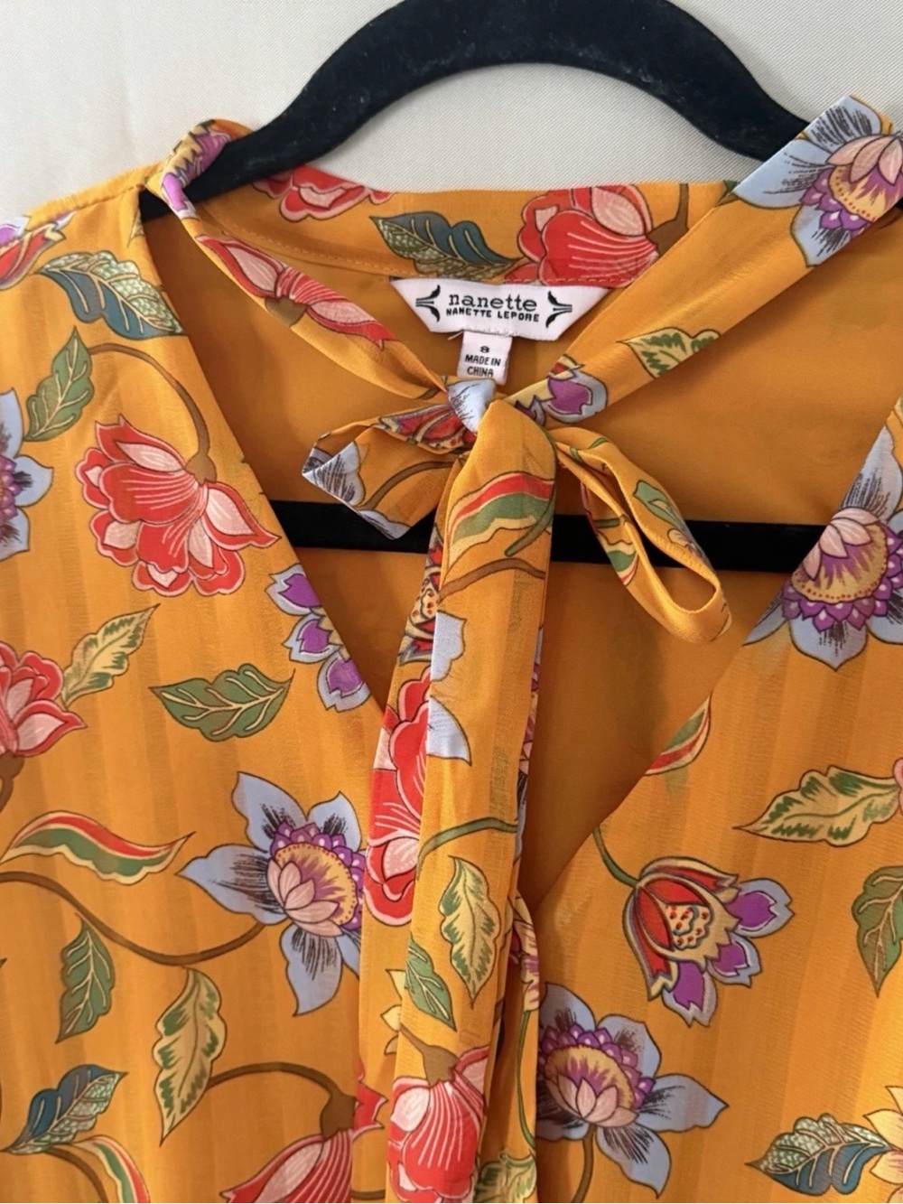 Nanette Lepore Mustard Floral Tie-Neck Dress - Picture 4 of 7